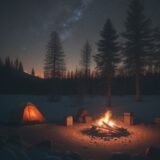 【焚き火】薪の組み方と火の維持方法 | 夜空の下で過ごすキャンプの時間 をイメージした 広角の風景 の写真