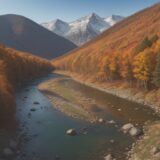 【渓流釣り】川の流れを読む方法 | 秋の山奥で狙うポイント をイメージした 広角の風景、山、川、山、秋 の写真