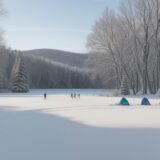 【氷上スケート】湖上の氷を滑り抜ける体験 | 冬の景色の中で過ごす時間 をイメージした 広角の風景、湖、冬 の写真