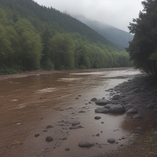 【河川水位】雨による川の増水を確認 | 洪水への備えと判断の目安 をイメージした 広角の風景、川、川 の写真