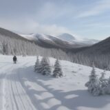 【ウィンタートレイルラン】雪原のコースを走破する | 冬の装備とルート選び をイメージした 広角の風景、登山道、冬、雪景色、冬 の写真