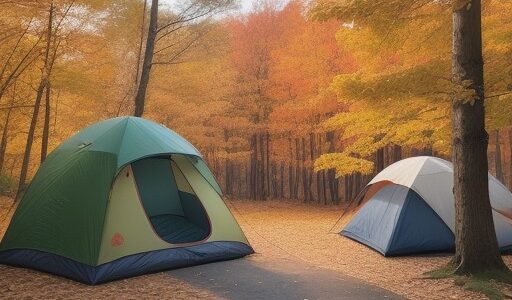 【キャンプ場】設備がある森の中のサイト | 秋の紅葉の下で過ごす時間
