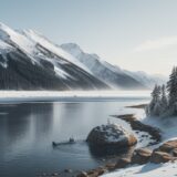 【クジラ】冬の太平洋を泳ぐ姿 | 海の哺乳類が暮らす海辺の景色 をイメージした 広角の風景、冬 の写真