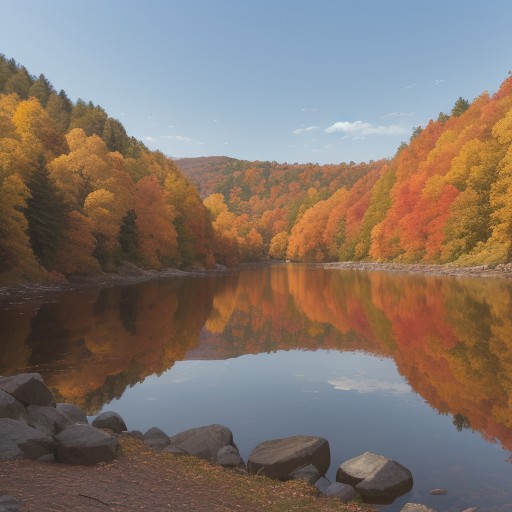 【カヤック】紅葉が映る湖面を漕ぎ進む | 全身で汗を流すスポーツの時間 をイメージした 広角の風景、秋、湖 の写真