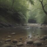 【水中昆虫】水底へ潜って観察する視点 | 川の生態系のつながり をイメージした 広角の風景、川 の写真