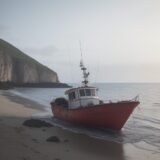 【海難救助】釣り船が沖合で遭難した時の記録 | 救援要請から救出までの流れ をイメージした 広角の風景 の写真