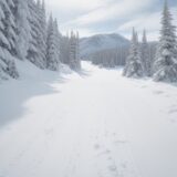 【スノーボード】コース外の斜面を滑る | 雪山の奥地へ向かう をイメージした 広角の風景、雪景色 の写真
