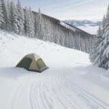 【スキー】冬の雪山の斜面を滑り降りる | 山での道具と準備 をイメージした 広角の風景、山、雪景色 の写真