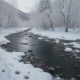 【淡水魚】冬の川の流れで生き抜く | 生存するための知恵と生態 をイメージした 広角の風景、冬、川 の写真