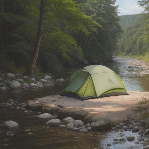 【川用ルアー】エビに似た道具 | 夏の河原で魚を釣る準備 をイメージした 広角の風景、川、夏、川 の写真