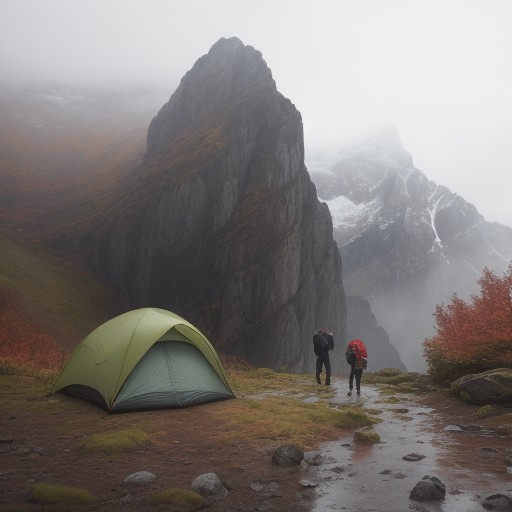 【防水ジャケット】雨の日の山歩き | 秋の登山で濡れないための装備選び をイメージした 広角の風景、ハイキング、山、秋 の写真