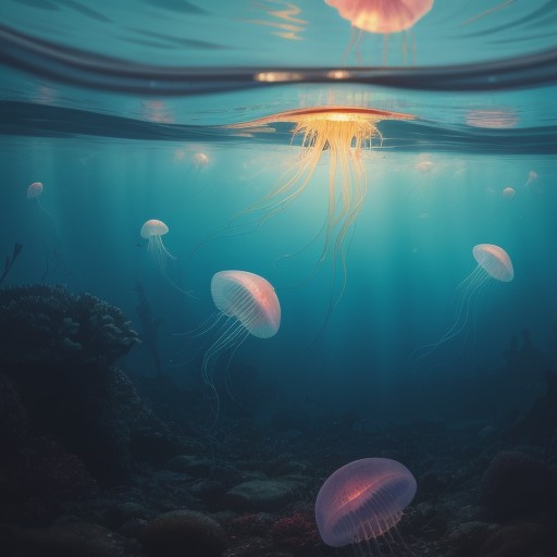 【クラゲ】海の中を漂う透明感 | 波に揺られて動く体の色の変化 をイメージした 夏 の写真