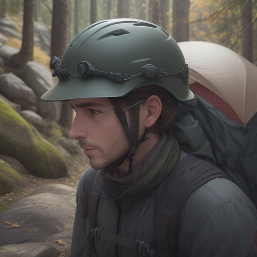 【ヘルメット】登山道の岩場を歩く際の備え | 頭を守るための安全装備 をイメージした 秋、ハイキング の写真