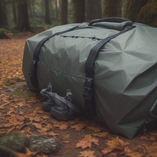 【防水バッグ】ギアを水から守る収納 | 雨の日の山歩きでの荷物整理 をイメージした 夏、秋、ハイキング の写真