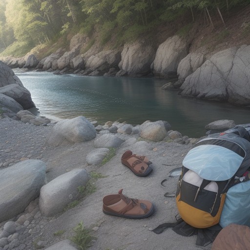 【川の温度】夏の日差しを避けて過ごす水辺 | 足を浸して体を冷やす をイメージした 夏、川 の写真