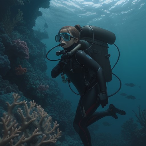 【スキューバダイビングセット】装備を揃えて海に潜る | 珊瑚と熱帯魚の群れ をイメージした自然風景の写真