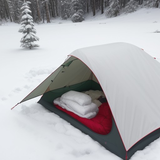 【寝袋】雪山でのキャンプで使う道具 | 選び方と準備の注意点 をイメージした 冬、雪景色 の写真