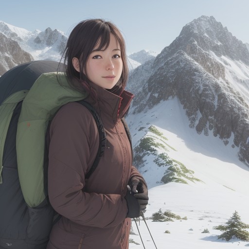 【登山】春の山道を歩いて巡るコース | 山桜と新緑が混ざり合う景色 をイメージした 春、山、雪景色、ハイキング の写真