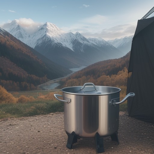 【クッカー】秋の山で食材を調達して調理する | キャンプでの食事時間 をイメージした 秋、山 の写真