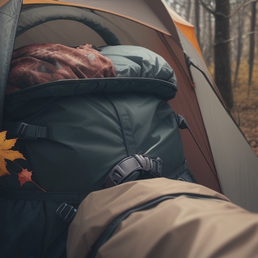 【バックパック】紅葉の山道を荷物まとめて歩く | 収納力の使い分け をイメージした 秋、冬、ハイキング の写真