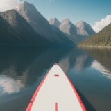 【SUPボード】湖の上に浮かぶ時間を過ごす | 初夏の風が吹く水面 をイメージした 広角の風景、湖、夏 の写真