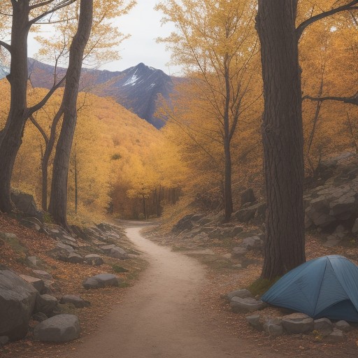 【登山ルート】地図を確認しながら歩く道 | 山頂へ向かって進む秋の景色 をイメージした 広角の風景、ハイキング、登山道、秋、山 の写真