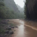 【川の注意点】梅雨時期の急流での歩き方 | 増水時の避難ルート確認 をイメージした 広角の風景、川 の写真