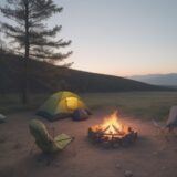 【キャンプギア】火の扱いを助ける道具 | 焚き火台と防火シートの選び方 をイメージした 広角の風景 の写真