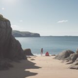 【フィン】水泳で向上する敏捷性 | 夏の海での泳ぎ方と体の動きの変化 をイメージした 広角の風景、夏 の写真