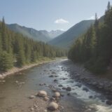【渓流釣り】夏のベストシーズン | 暑さを避けて川へ向かう日 をイメージした 広角の風景、山、夏、山頂、川 の写真