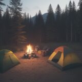 【キャンプギア】秋の夜空の下で焚き火をする | 野外で使う道具の選び方 をイメージした 広角の風景、秋 の写真