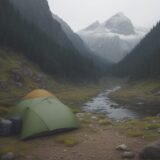 【防水リュック】軽量バックパックで装備を整える | 梅雨の時期に歩く山道 をイメージした 広角の風景、ハイキング、山、登山道 の写真