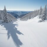 【スキー】雪山をスピードに乗って滑り降りる感覚 | コース選びのポイント をイメージした 広角の風景 の写真