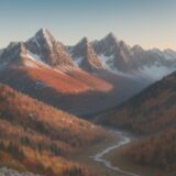 【登山】秋の山道を歩いて回る | 山頂から見る自然の景観とコースの詳細 をイメージした 広角の風景、ハイキング、山、登山道、秋 の写真