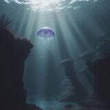 【クラゲ】傘状の体が海に浮かぶ様子 | 生態や特徴についてまとめた記録 をイメージした 広角の風景 の写真