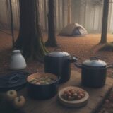 【キャンプ用鍋】秋の森でスープを作る | 用途別の道具選び をイメージした 広角の風景、森、秋 の写真