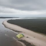 【海岸線】高潮による浸水の被害 | 海面の上昇で変わる地形のリスク をイメージした 広角の風景 の写真