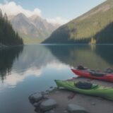 【カヤック】水上の景色を眺める | 浮力に乗りながら進む夏の湖畔の旅 をイメージした 広角の風景、夏、湖 の写真