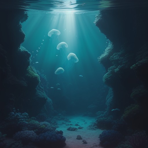 【クラゲ】水槽の中を漂う様子 | 水中の景色を眺めて心を落ち着かせる時間 をイメージした 広角の風景 の写真