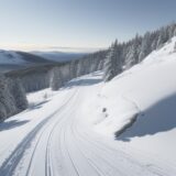 【スキー】雪山の斜面を滑り降りる | 風を切る速さと冬の空気感 をイメージした 広角の風景、山、雪景色、冬 の写真