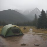 【雨対策】登山で傘を使う時の注意点 | 雨天時の装備と持ち物の選び方 をイメージした 広角の風景、ハイキング の写真
