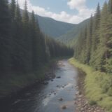 【川】川の流れと水音を聞きながら歩く | 夏の緑が広がる森の中の道 をイメージした 広角の風景、川、川、森、夏、森 の写真