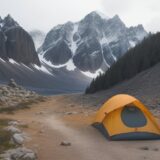 【トレッキングポール】足元の安定性を高める | 岩場が続く登山道でのサポート方法 をイメージした 広角の風景、ハイキング の写真