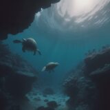 【カメ】水底まで潜行する様子を追う | 水中生活の記録をまとめる をイメージした 広角の風景 の写真