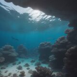 【フィン】水泳の推進力を高めるコツ | 珊瑚礁の間を効率よく進む方法 をイメージした 広角の風景 の写真
