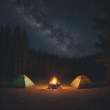 【キャンプ用品】焚き火の持ち物リスト | 星空の下で火を囲む時間 をイメージした 広角の風景 の写真