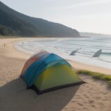 【マリンスポーツ用品】サーフィンの道具選び | 夏の海で波に乗る準備 をイメージした 広角の風景、夏 の写真