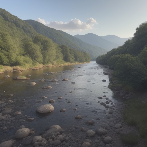 【川釣り】気温と湿度の予報 | 川辺の天気を確認して出かける日を決める をイメージした 広角の風景、川、川 の写真
