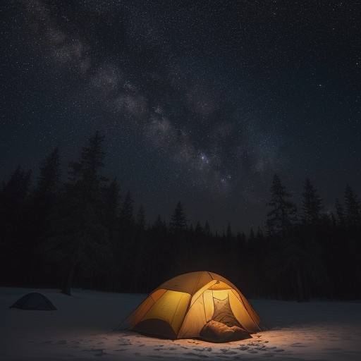 【キャンプ場】視界が開ける場所で過ごす夜 | 空に広がる星空を眺める をイメージした 秋 の写真