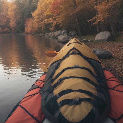 【カヤック】湖の水面を漕ぎ進む | 秋の山々と紅葉を巡るルート案内 をイメージした 秋、秋、湖 の写真